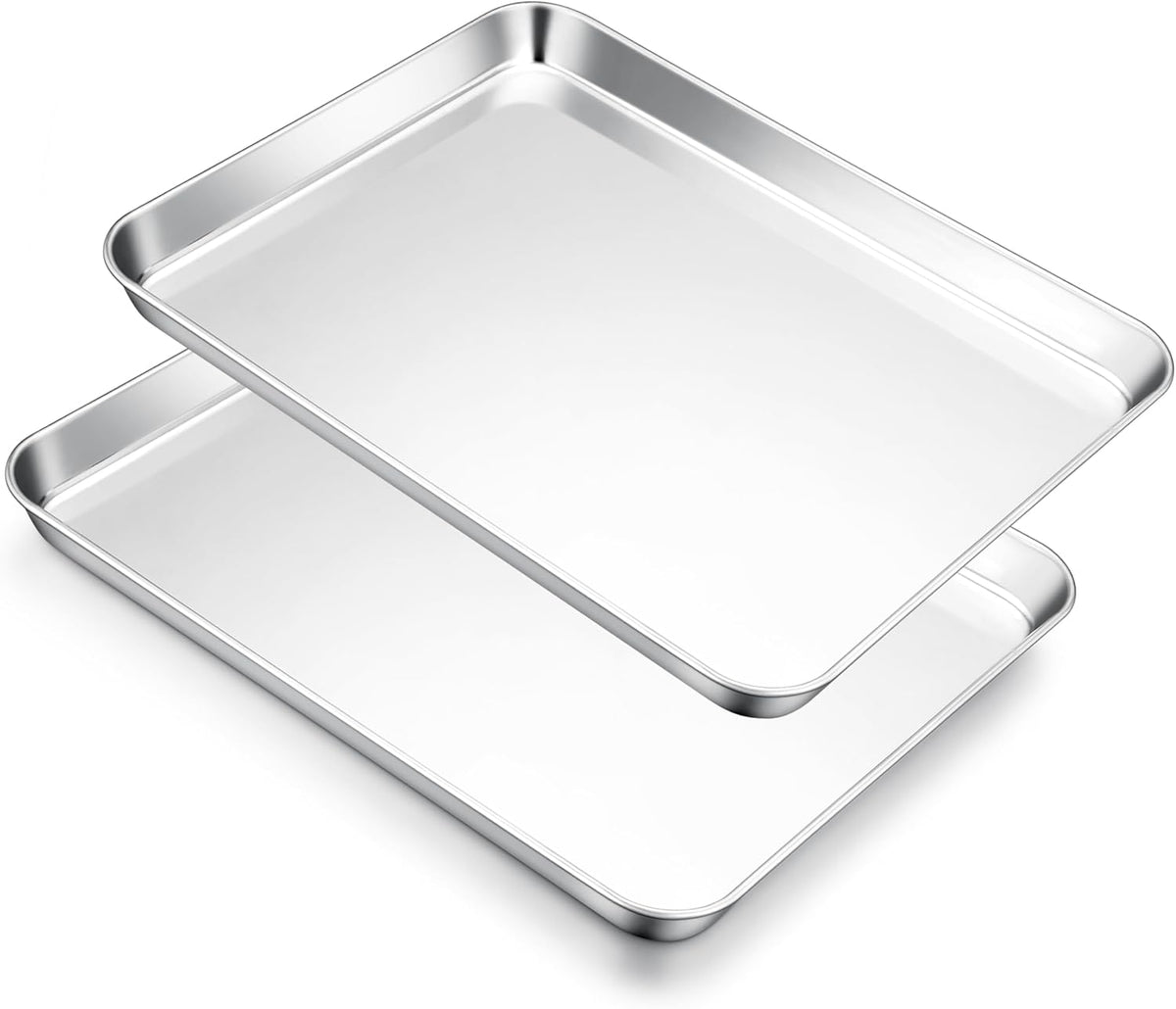 E-far Cookie Sheets for Baking, 18”x13” Stainless Steel Baking Sheet Pans for Oven, Large Non Toxic Metal Baking Tray for Baking Roasting, Healthy & Rust Free, Mirror Finish & Dishwasher Safe, 2 Pack