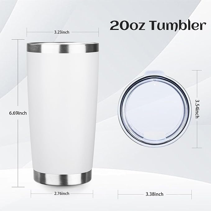 StarSpeed 20oz Tumbler Bulk with Lid, Stainless Steel Insulated Tumblers Double Wall Vacuum Insulated Travel Mug, Powder Coated Coffee Cups for Hot and Cold Drinks(White,6)