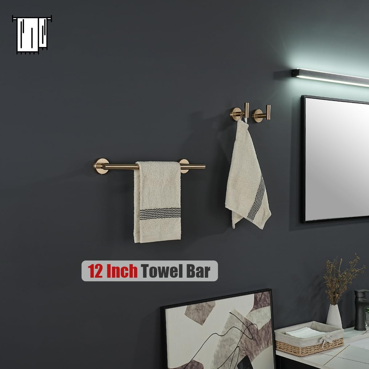 JQK Champagne Bronze Towel Bar, 15 Inch 304 Stainless Steel Thicken 0.8mm Towel Rack Bathroom, Towel Holder Wall Mount, Useable Length 12 Inch, TB110L12-CB