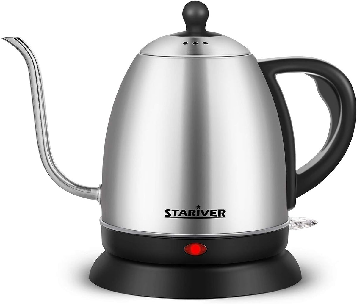 Stariver Electric Kettle Gooseneck Kettle, 1L Water Boiler, BPA-Free, Pour Over Tea Pot Stainless Steel for Coffee & Tea with Fast Heating, Auto-Shut Off and Boil-Dry Protection Tech