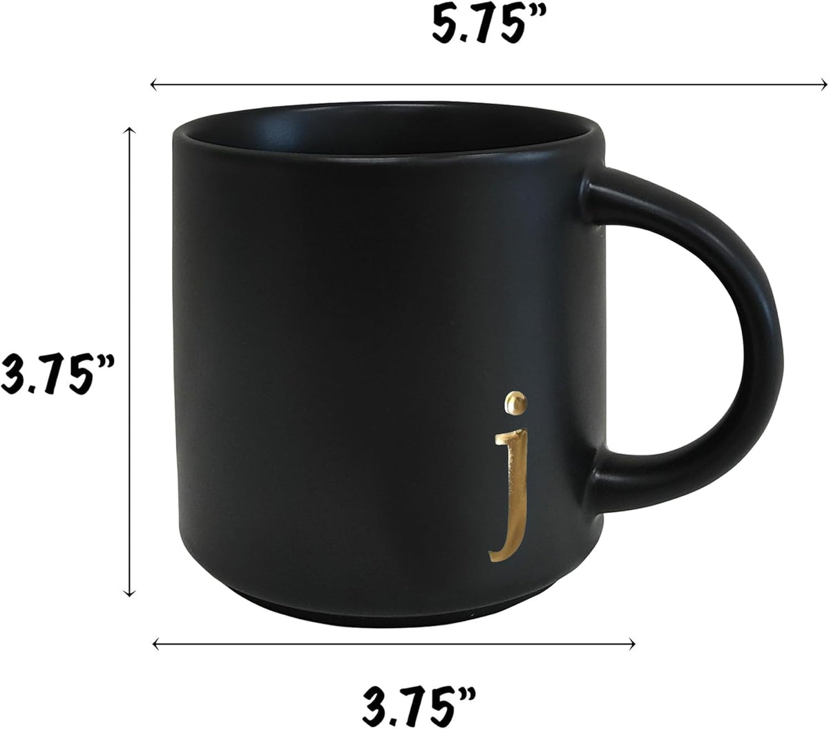 COLLECTIVE HOME - Black Monogram Ceramic Mugs, 15 oz Golden Initial Coffee Cups, Elegant Alphabet Tea Mugs, Personalized Halloween Mug with Gift Box, Perfect for Office and Home Décor (j)