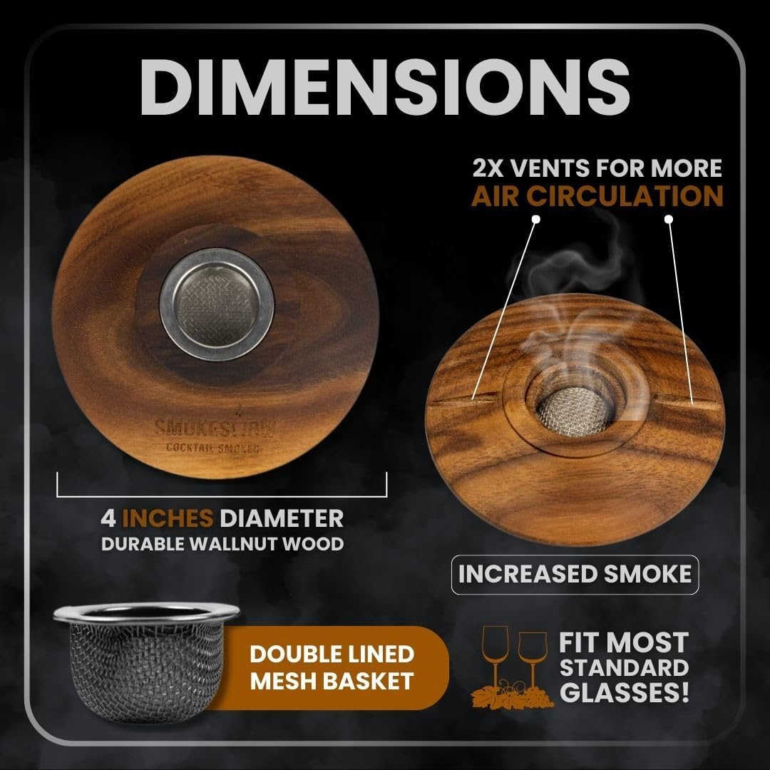 Premium Walnut Wood Cocktail Smoker with One 4 oz tin. Great for Whiskey & Old Fashion. Coated in Safe Food Natural Beeswax, Non-toxic Top by Smokeshow (Bourbon Soaked Oak)