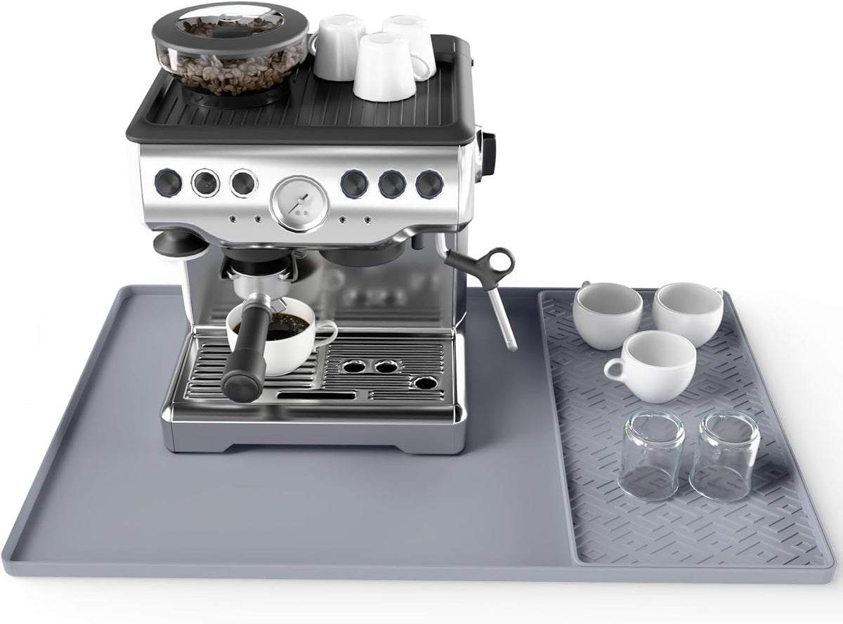 Silicone Coffee mat 24''x16'' – Non-Slip Bar Mat with Detachable Drying Layer for Espresso Machines, Countertops & Dish Racks
