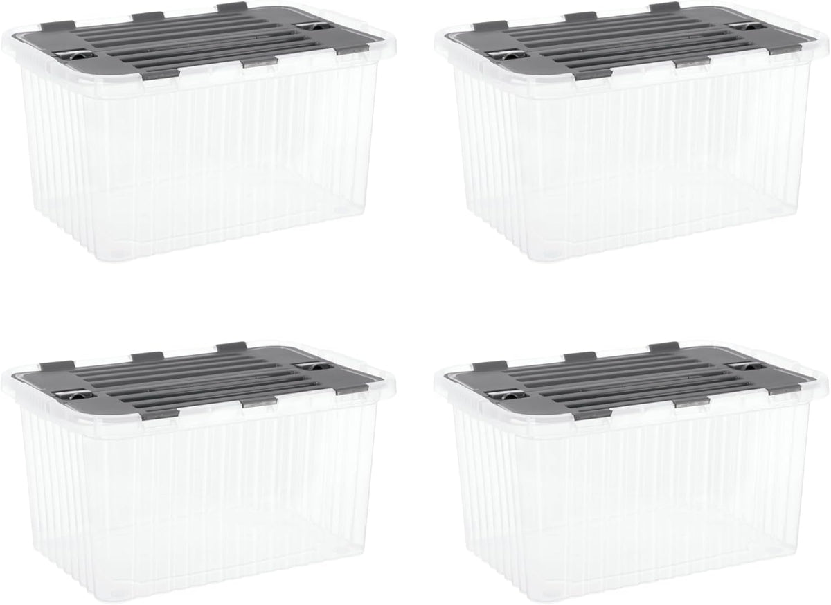 Superio Storage Bins with Lids, Clear Plastic Containers for Organizing, Stackable Totes, BPA Free, Odor Free, Organizer Boxes for Home, and Dorm (4 Pack, 20.25"x14"x10.5")