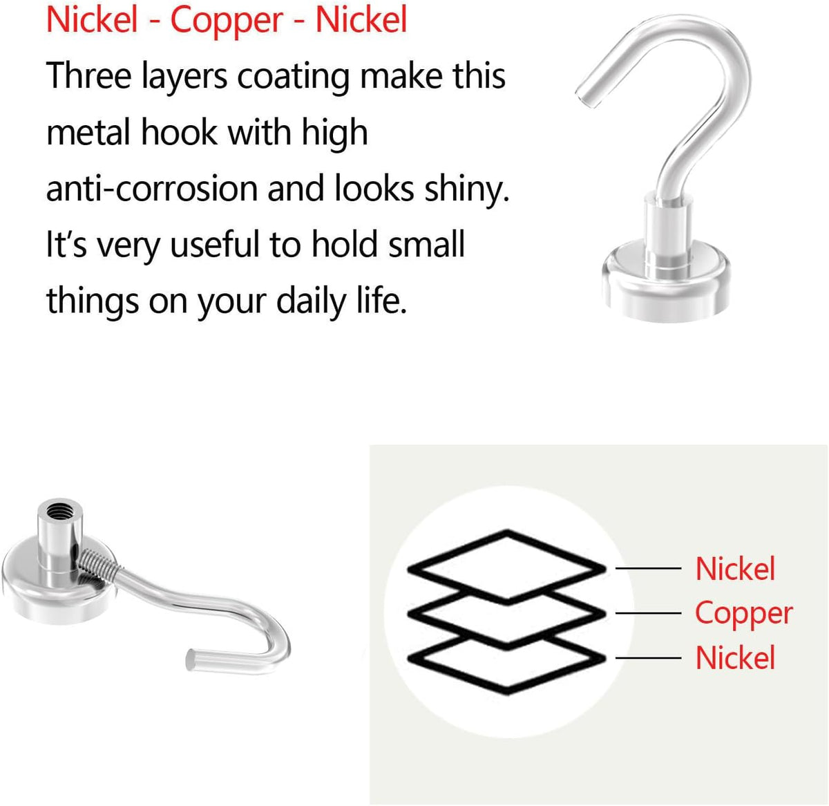 Heavy Duty Magnetic Hooks 5/8" Magnetic Base,25lbs Vertical Pull Force-32Pack Super Strong Rare Earth Magnet Hook,Strong Cruise Hook for Hanging,Magnetic Hanger for Cabins,Grill,Kitchen