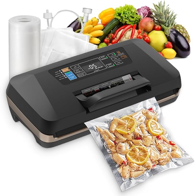 WubbaLubba 95kpa Vacuum Sealer for Food, Automatic Food Sealing Machine with Easy-Lock, Integrated Cutter & Starter Kits for Food Storage Preservation