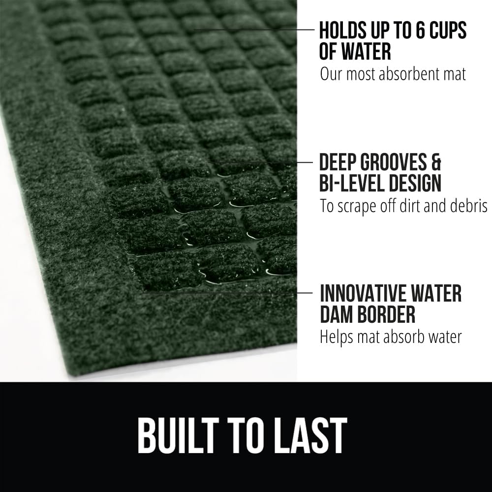 GORILLA GRIP Front Door Mat, 47x35, Indoor Outdoor Ultra Absorbent HydroAbsorb Doormat, Absorbs Up to 6 Cups of Water, Stain and Fade Resistant, Rubber Backing Doormats, Captures Dirt, Green