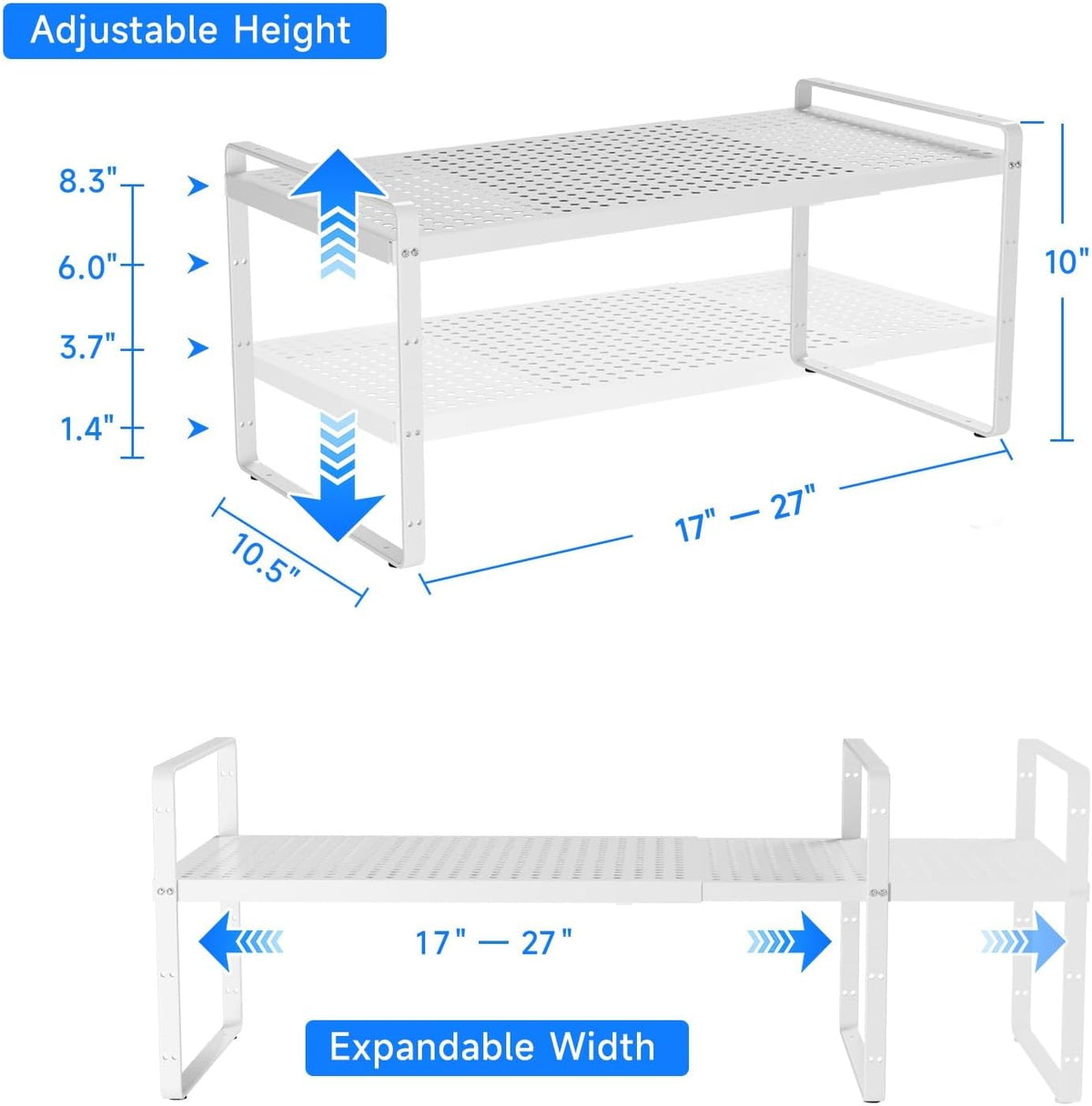 Expandable Cabinet Shelf Organizers, Kitchen Small Stand Rack Organization for Countertop Cupborad Pantry, White 3 Pack