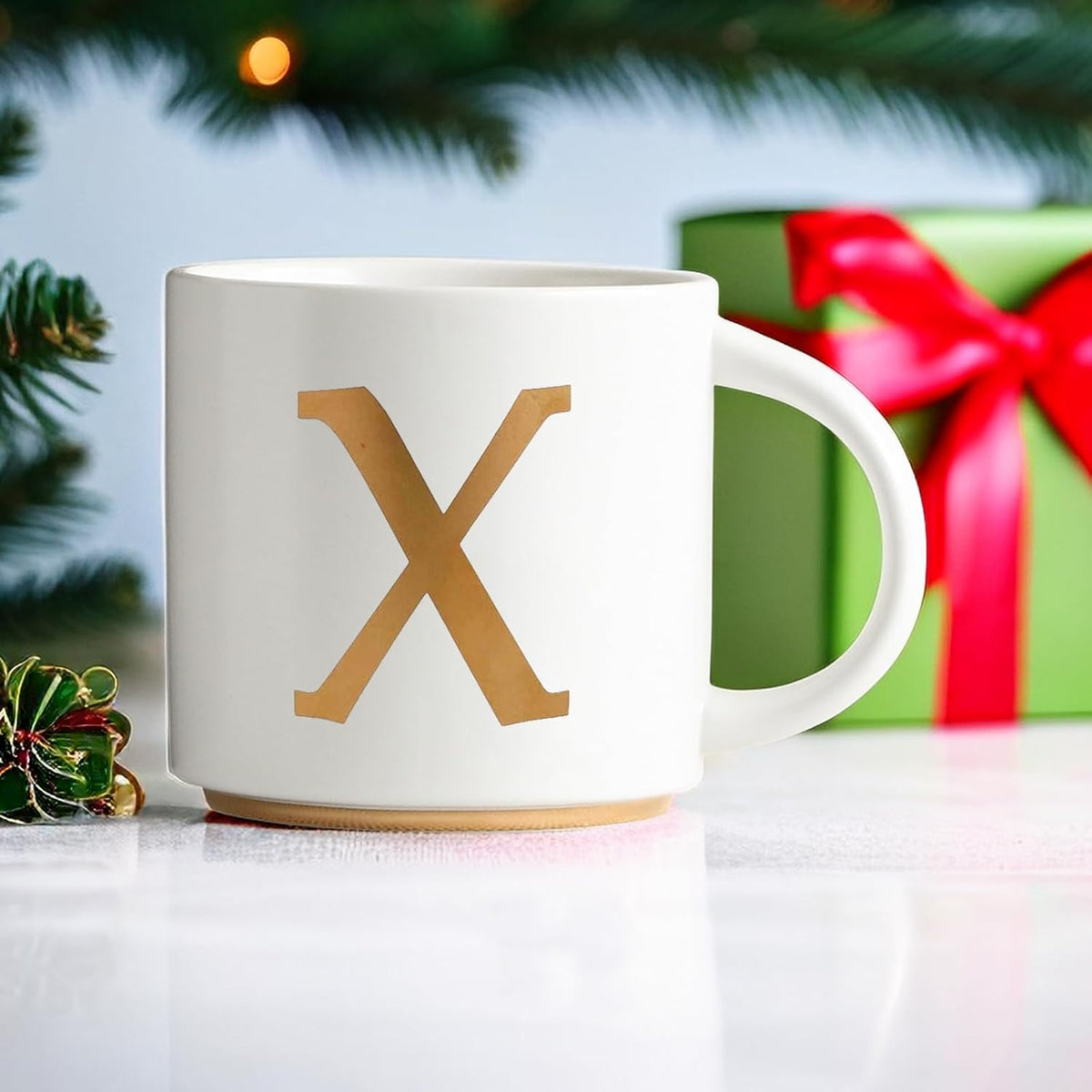 COLLECTIVE HOME - Monogram Ceramic Mugs, 15 oz Golden Initial Coffee Cups, Elegant Alphabet Tea Mugs, Elegant Personalized Mug with Gift Box, Unique Mug with Double Side Capital Letter (X)