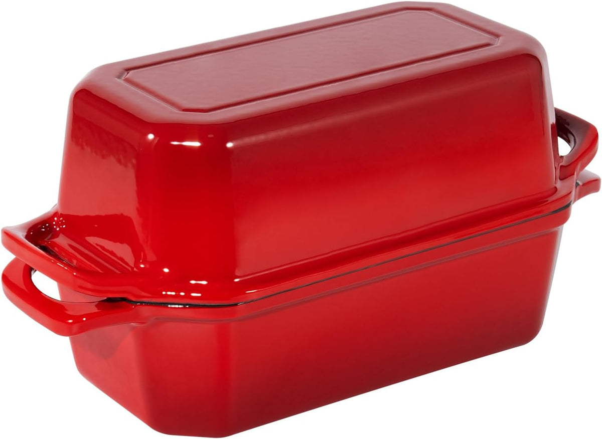 Bread Pan Cast Iron Loaf Pan with Lid Bread Loaf Pan 9x5 Inch Loaf Pan Enameled Cast Iron Sourdough Loaf Pan, Red