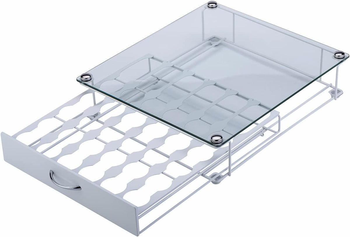 Rice rat K Cup Pod Holde Glass Top Drawer,Coffee Pod Holder Capsule Display Storage compatibility 42 k-cup(white)