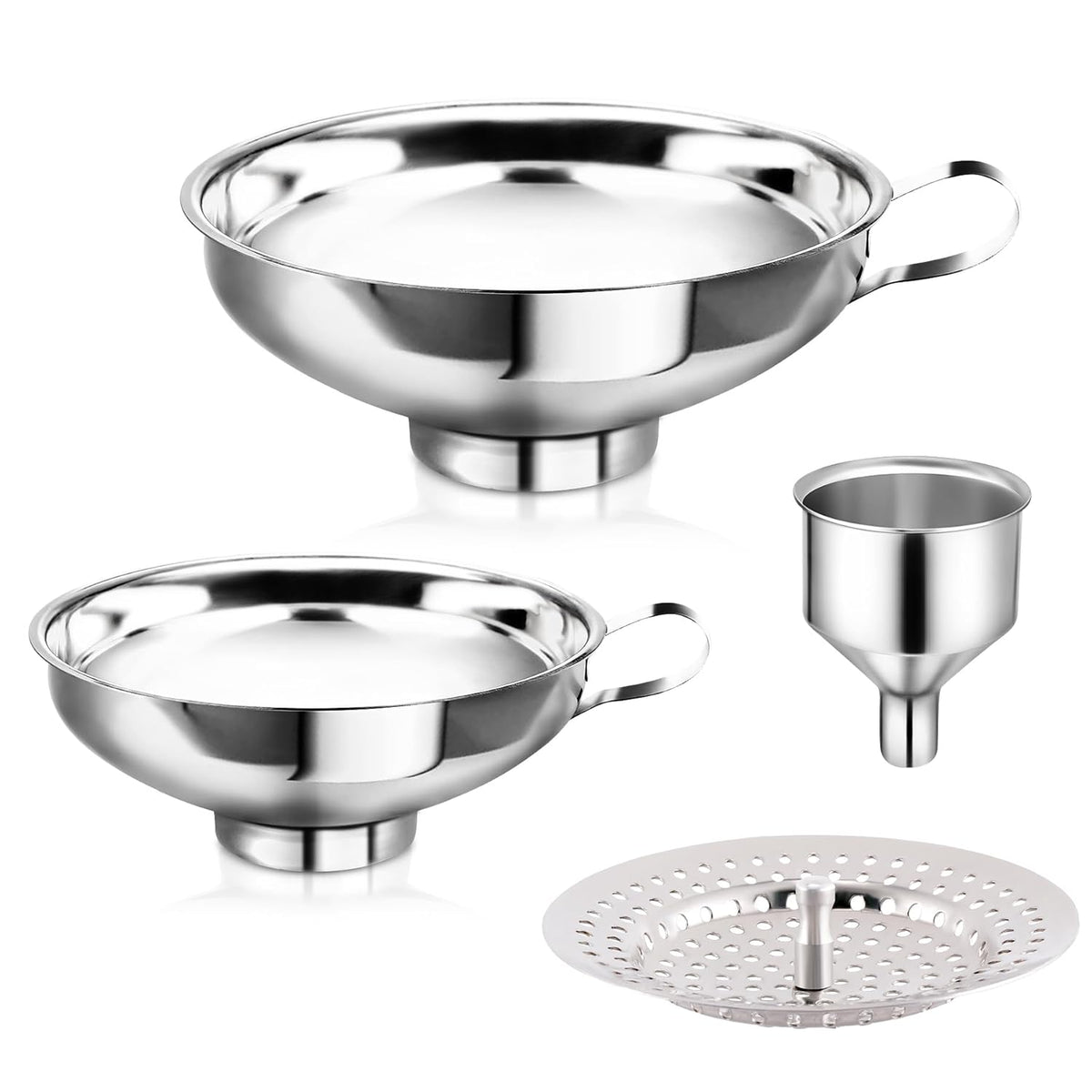 Canning Funnel with Strainer, Food Grade Funnel for Kitchen Use, Metal Large & Small Wide Mouth Funnels for Mason Jars, Stainless Steel & Dishwasher Safe