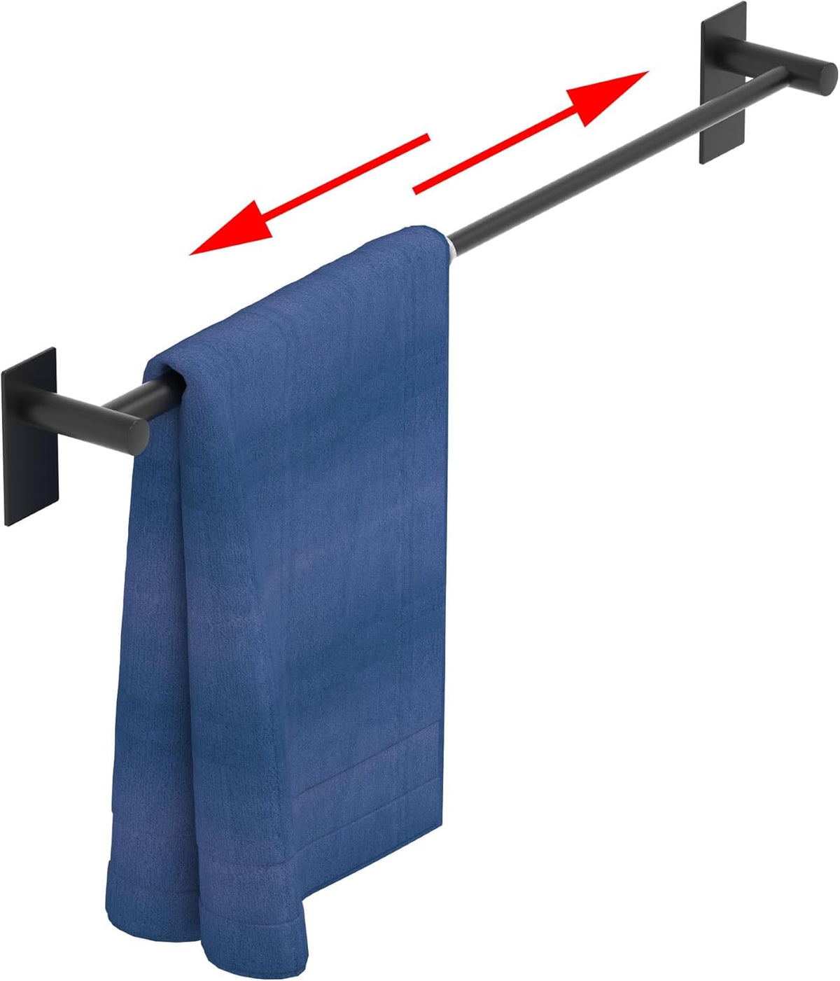 Adhesive Adjustable Towel Bar, HOMOTEK Economical Self Stick Towel Holders, Towel Rod Size from 12 Inch to 22 Inch Single Towel Racks, Towel Hanger Hook for Kitchen(1 Pack Matte Black)