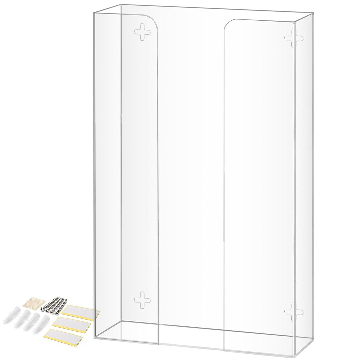 Storage Standard Triple Glove Box Holder Dispenser - Kitchen, Medical, & Latex Glove Holder Wall Mount or Countertop, Universal Fit - Thick Acrylic, Easy to Use, Slide, & Load Open Top Design - Clear