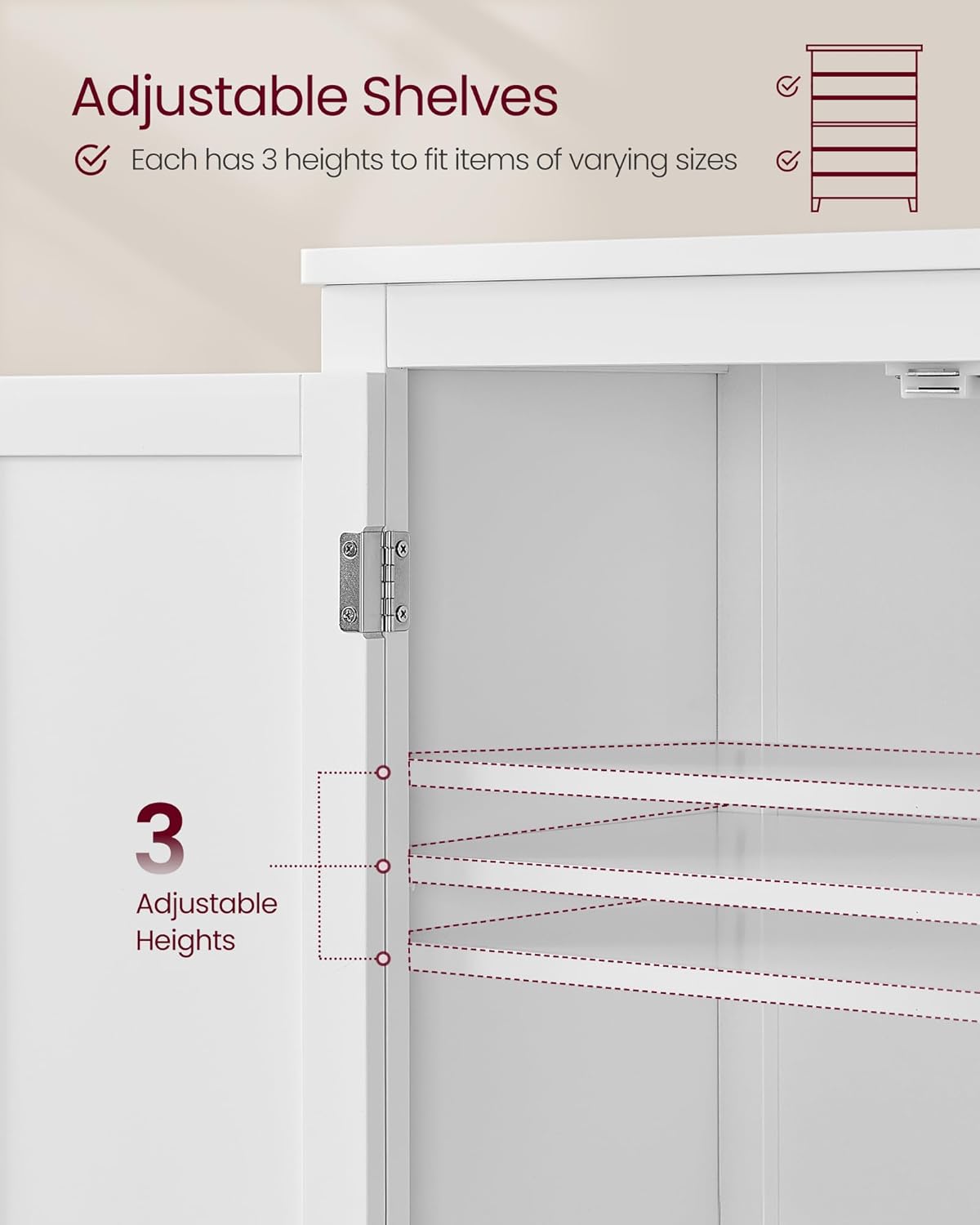 VASAGLE Floor Storage Cabinet, Freestanding Storage Unit with 4 Doors, Adjustable Shelves, 11.8 x 23.6 x 66.9 Inches, for Entryway, Bathroom, Cloud White UBBC550W01