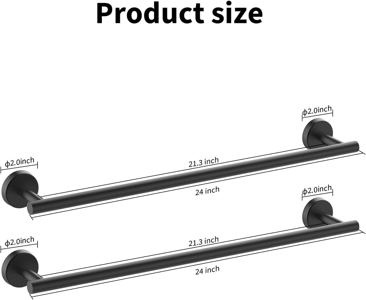 Cilee 2 Pieces Matte Black Bathroom Towel Bar, 24 Inch Double Towel Racks,Bathroom Towel Holder Towel Hanger for Bathroom Stainless Steel Wall Mount