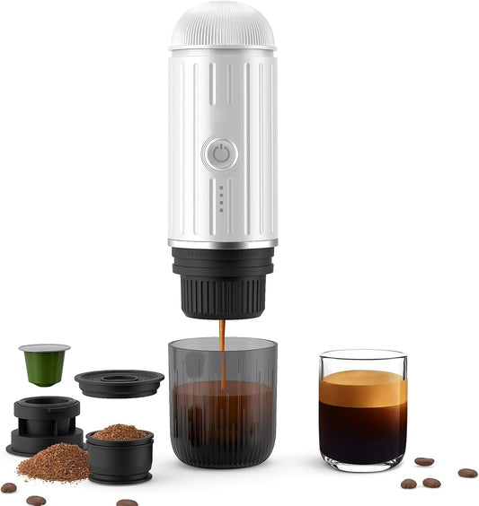 Portable Coffee Maker Travel Espresso Machine 120W Red Color, 19 Bar Pressure 7500mAh Rechargeable Battery Version Portable On the Go for Camping, Driving, Home and Office Travelling