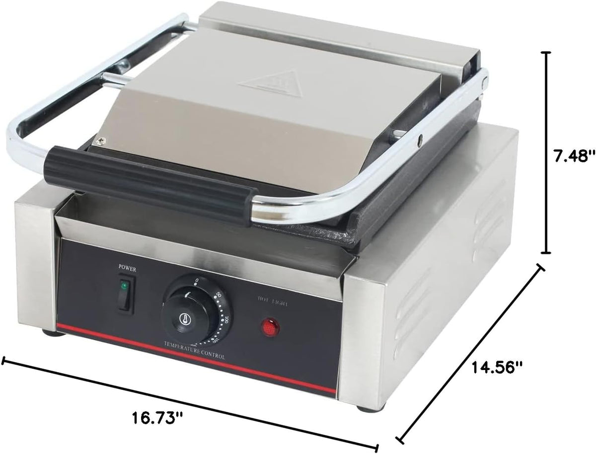 Commercial Panini Press With Grooved Grill Sandwich Maker Machine Electric Contact Grill Single (Single Grooved Top&Smooth Bottom)