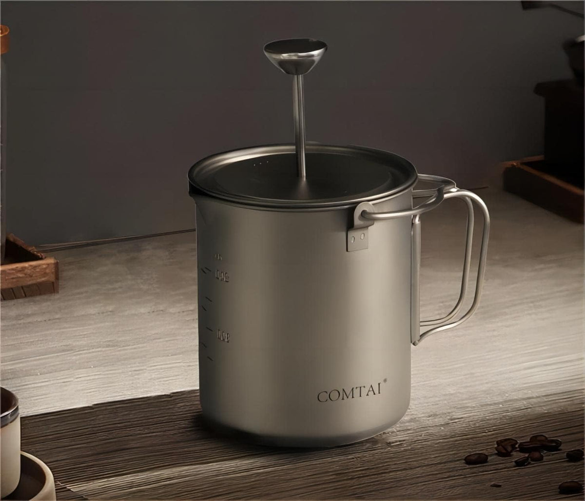 Titanium French Press Pot 750mL/25 fl oz Coffee Maker Camping with Lid and Filter Titanium French Press Cup Backpacking for Outdoor Hiking Camp