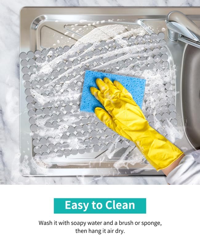Bligli 2-Pack Kitchen Sink Mat: PVC Eco-Friendly Adjustable Sink Protector | Sink liner Pad | Dish Drying Mats, Easy to Clean & DIY Cut | 15.7 x 11.8 inch (Solid Grey)