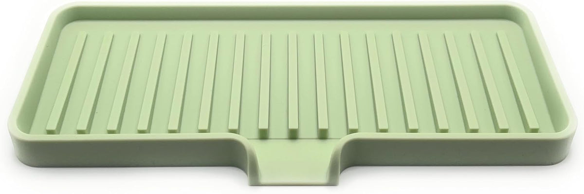 Happitasa Silicone Soap Dish Tray and Sponge Holder with Drain Chute | Bathroom and Kitchen Sink Organizer Caddy (Pistachio, 9"x3.5", 5.6 Ounces)