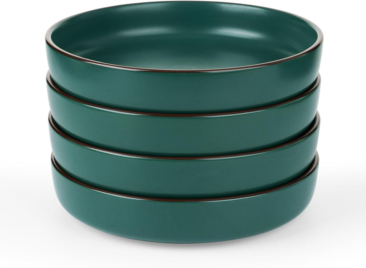 famiware Mercury Pasta Bowls Set of 4, 33 oz Large Salad Bowls, Stoneware Pasta Plates Bowls, Serving Bowls for Kitchen, Microwave & Dishwasher Safe, Dark Green