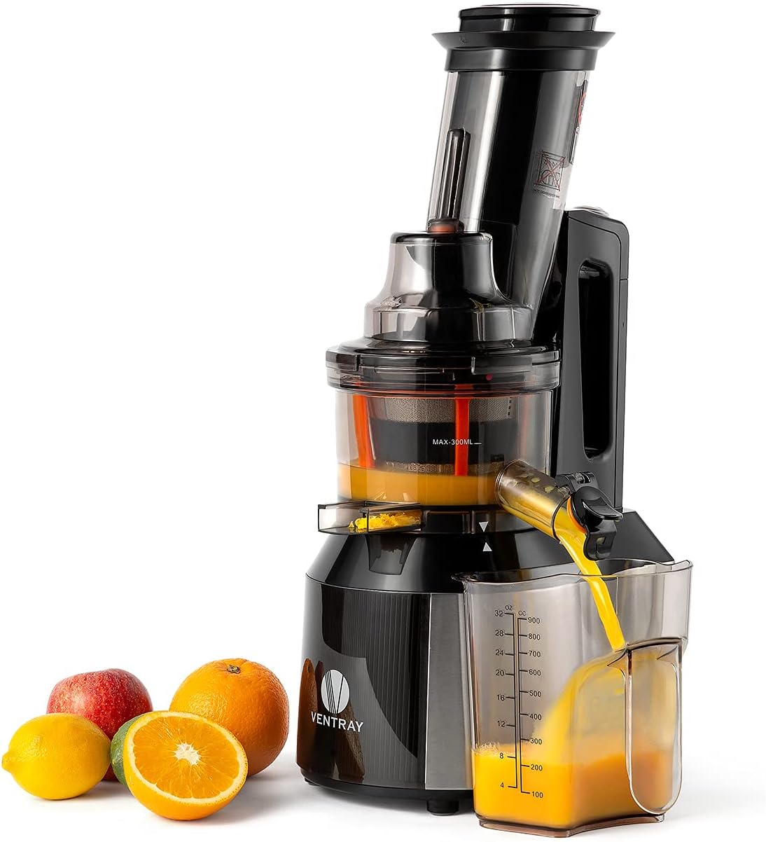 Ventray Cold Press Juicer, 3'' Wide Feed Chute Slow Masticating Juicer Machine for Whole Fruits & Vegetables, 240W Powerful Motor, Easy to Clean, High Juice Yield, BPA Free