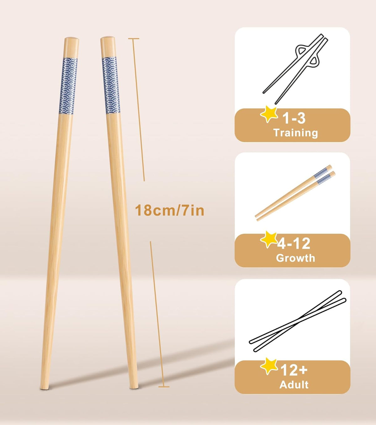 7inch Short kids Bamboo Chopsticks 5 Pairs Reusable Wooden Natural Chopstick Training for Beginners