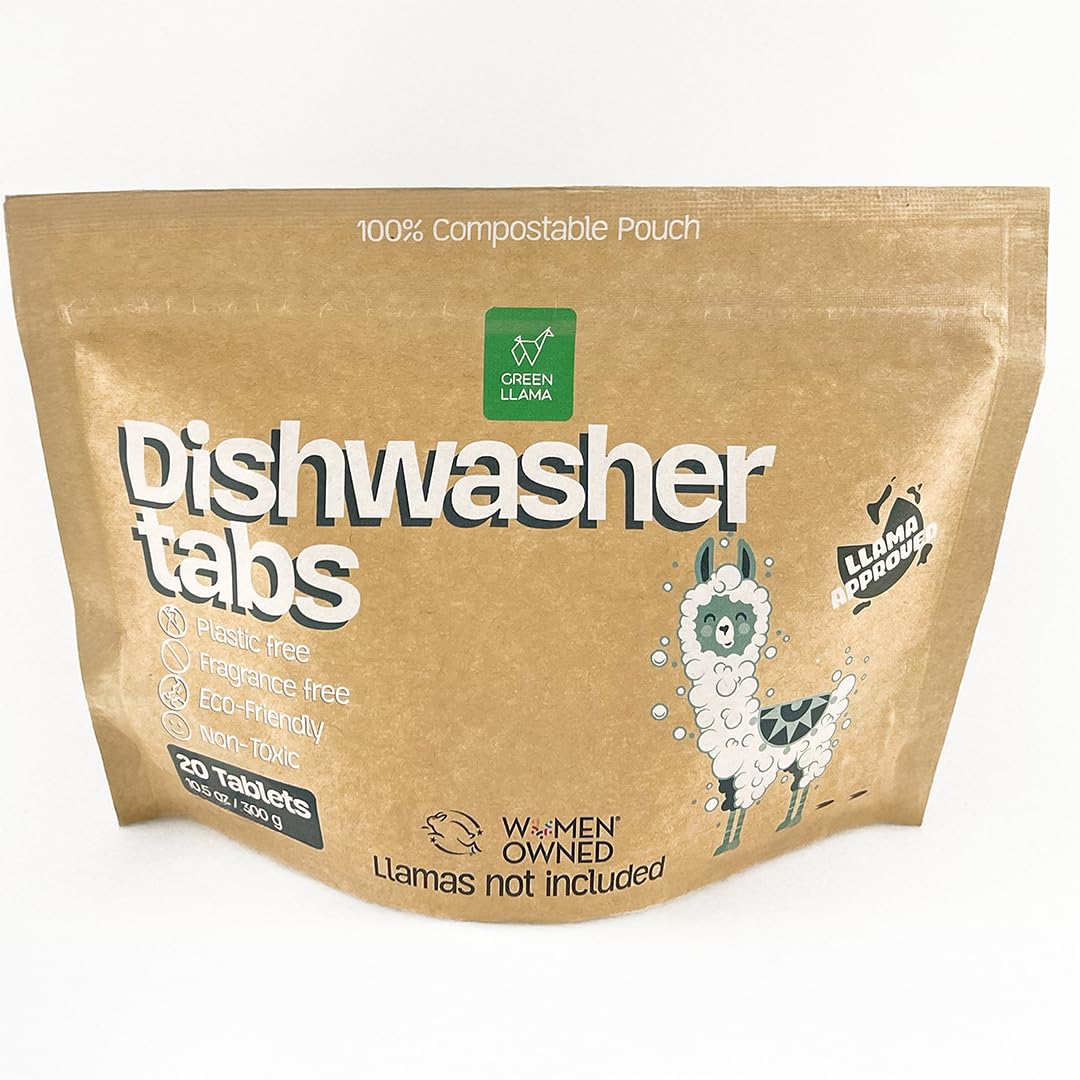 Dish Washing Machine Tablets, Pack of 20 - Fragrance-Free, PVA-Free, Non-Toxic Dishwasher Tablets in Compostable Packaging – Women-Owned Company, Leaping Bunny Certified