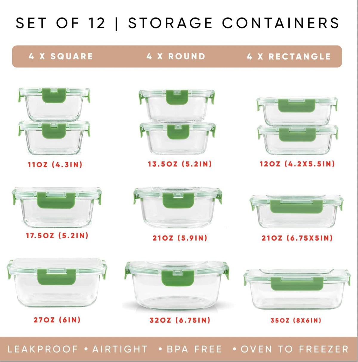 JoyJolt 24pc Borosilicate Glass Storage Containers with Lids | 12 Airtight/Freezer Safe Food Storage Containers for Pantry and Kitchen | Meal Prep Container for Lunch | Glass Tupperware Set