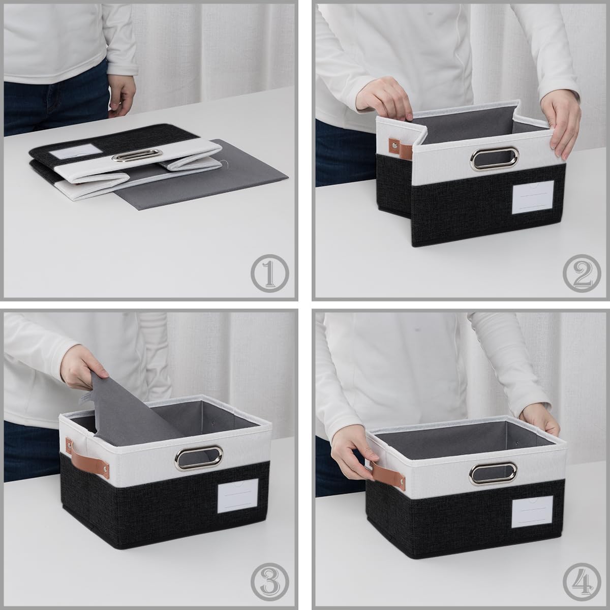 PRANDOM Foldable Storage Bins with Handles [3-Pack] Fabric Collapsible Storage Boxes Baskets Cubes Containers with Handles for Closet Living Room Bedroom (Black & White 11.5x8.5x6.7'')