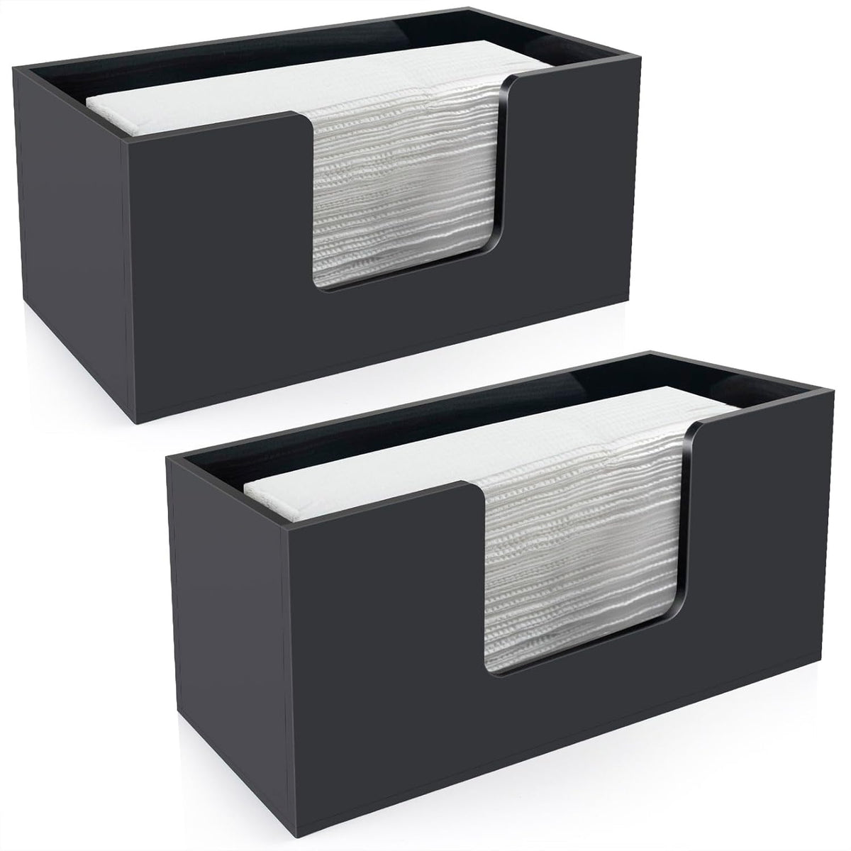 2Pack Paper Towel Holder Countertop, Acrylic Bathroom Paper Towel Holder, Black Napkin Holder for Kitchen, Countertop Multifold Z-fold C-fold,Trifold Paper Hand Towel Dispenser for Bathroom Toilet (2)