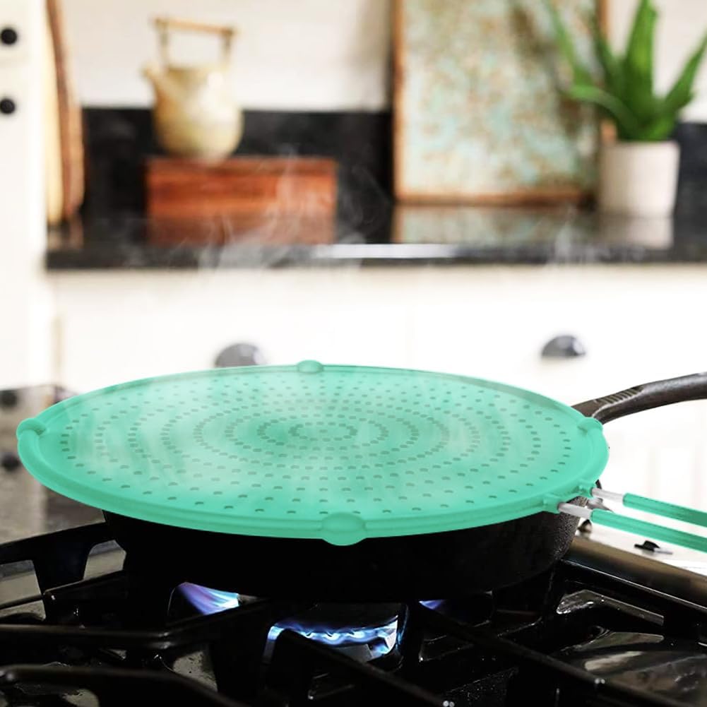 Splatter Screen for Frying Pan, Grease Splatter Guard, Heat-Resistant Splatter Guards for Frying, Silicone Splatter Guard for Everyday Cooking, Dishwasher Safe, Green （16in×12in×0.5in)