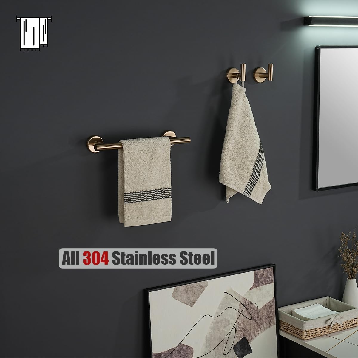 JQK Champagne Bronze Towel Bar, 12 Inch 304 Stainless Steel Thicken 0.8mm Towel Rack Bathroom, Towel Holder Wall Mount, Useable Length 9 Inch, TB110L9-CB