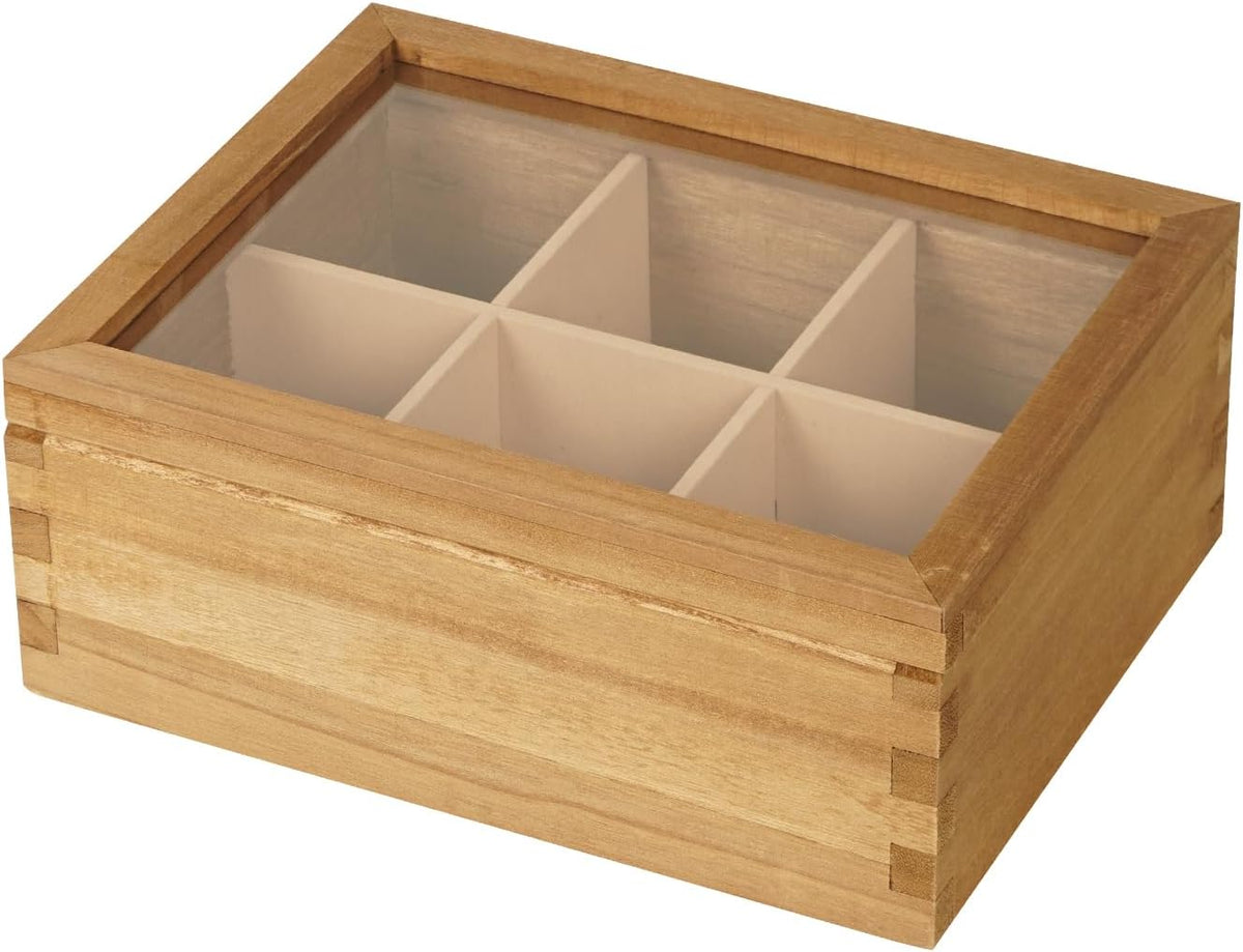 Wood Tea Bag Organizer, 6 Compartment Multi-Functional Tea Box and Storage Organizer for Tea Bags, Tea Container for Tea Lovers