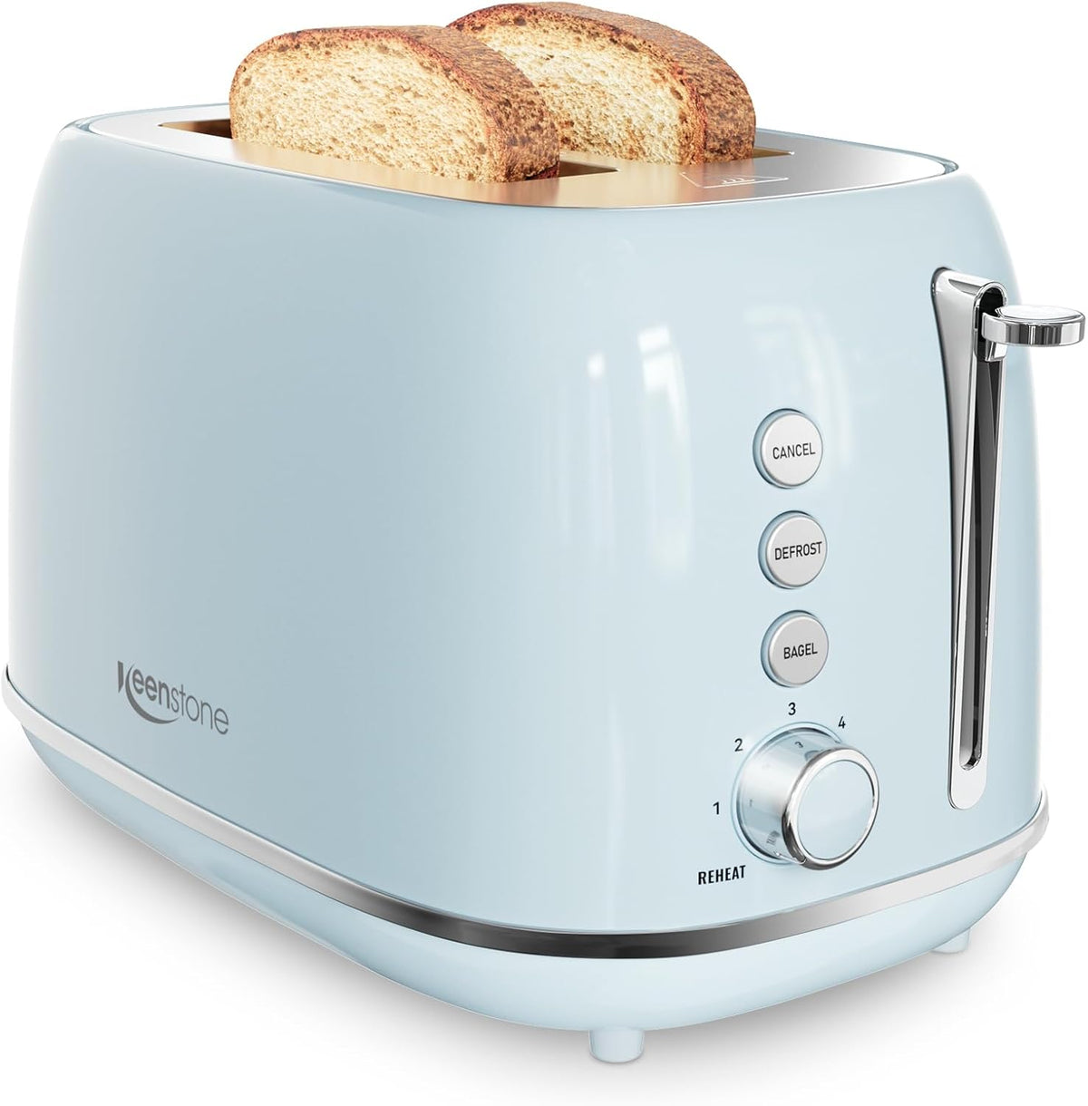 Retro 2 Slice Stainless Steel Toaster with 6 Bread Shade Settings, Bagel, Cancel, Defrost Function, Extra Wide Slot, Removable Crumb Tray, Blue