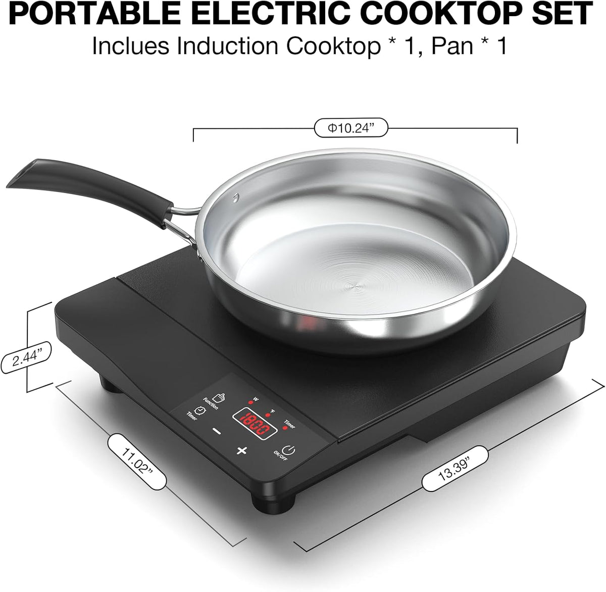 Induction Cooktop,1800W Portable Induction Burner & 10 Inch Fry Pan,110V-120V Hot Plate for Home, Electric Cooktop with 8 Power & 8 Temperature Levels,Timer