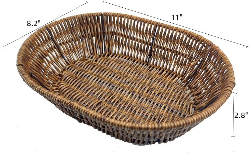 Fruit Baskets Wicker Bread Basket, Woven Tabletop Food Fruit Vegetables Serving, Restaurant Serving Basket,Shape (Elliptical shape)