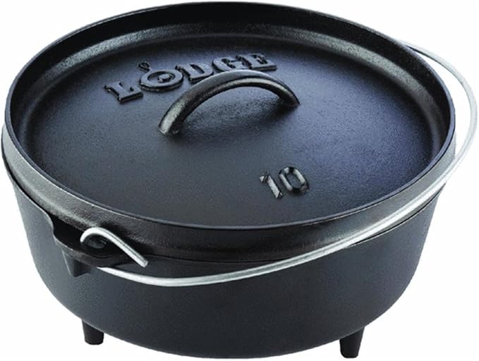 Lodge 4 Quart Pre-Seasoned Cast Iron Camp Dutch Oven with Lid - Dual Handles - Use in the Oven, on the Stove, on the Grill or over the Campfire - Black