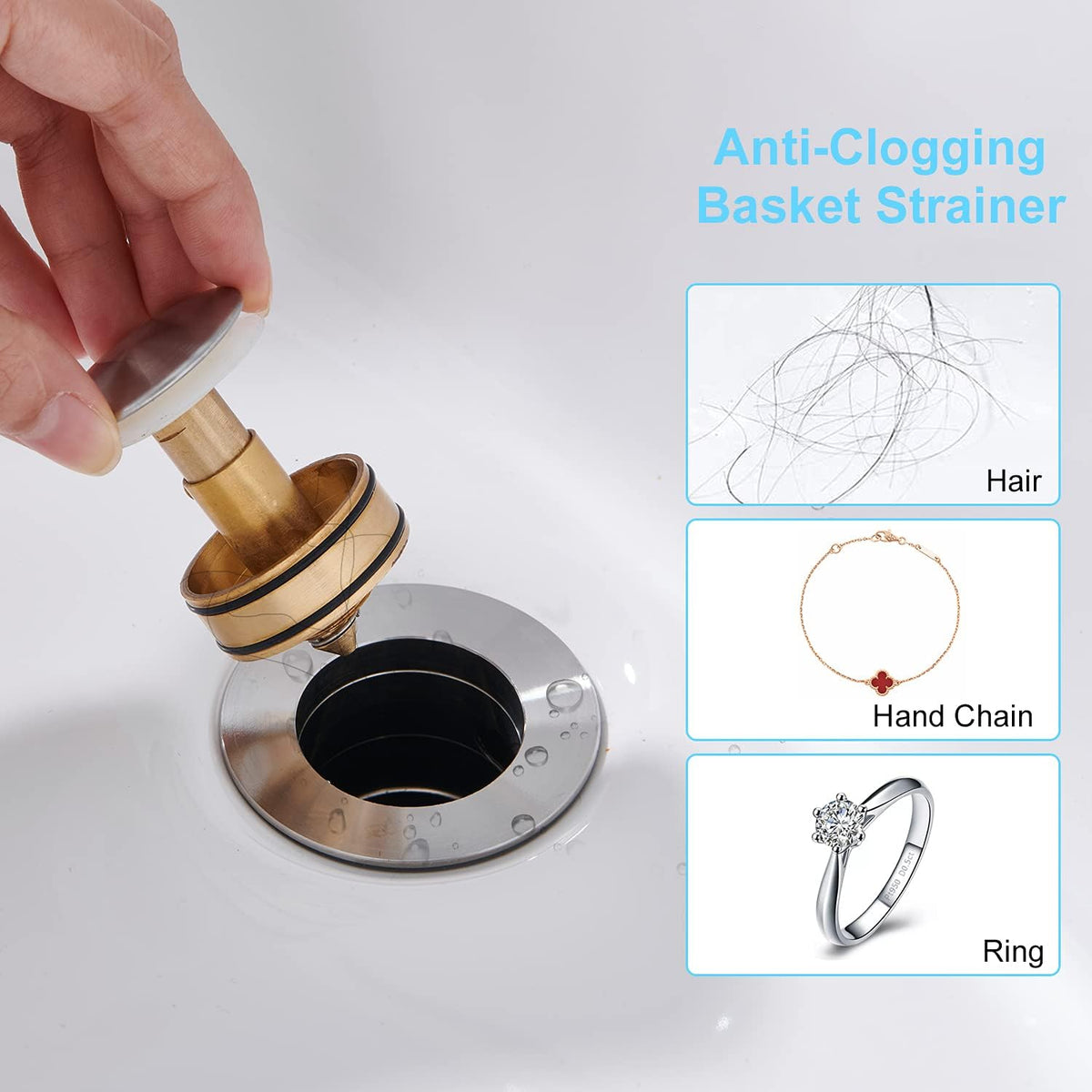 CREA Bathroom Sink Drain, Bathroom Sink Stopper with Drain Hair Catcher Pop Up Drain 1 1/2" for Bathroom Vanity Kitchen Sink with Overflow, Brushed Nickel