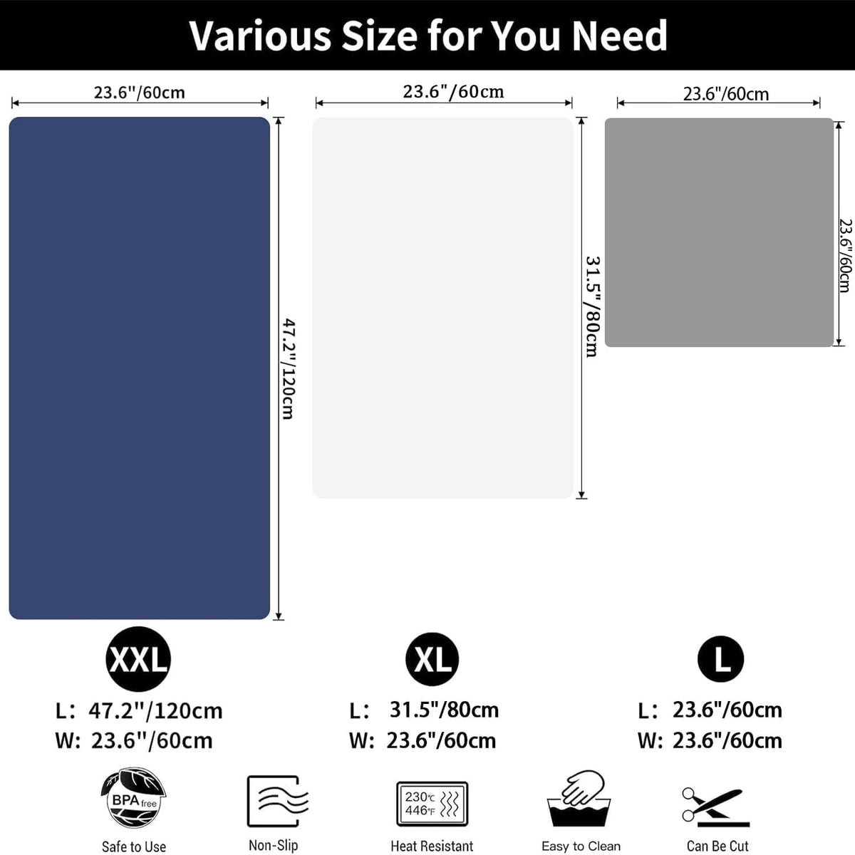 2MM Super Thick Large Silicone Mat, 31.5"x23.6"(80cmx60cm) Silicone Mats for Kitchen Counter, Non-slip Heat Resistant Mat, Waterproof Countertop Protector Mats (Bright Blue)