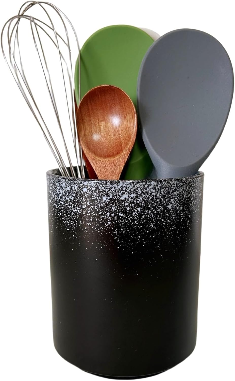 Medium Stoneware Kitchen Utensil Holder for Kitchen Counter Short Cooking Utensil Holder for Countertop Spatula Holder Small Utensil Crock Cutlery Holder Silverware Caddy Flower Vase (Snow Night)