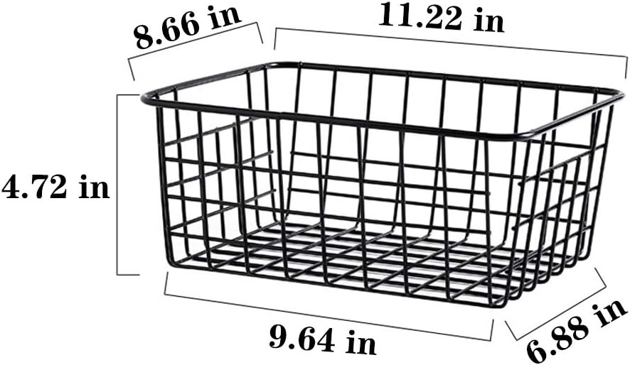 LeleCAT Black Wire Storage Baskets, Metal Household Storage Organizer for Kitchen，Pantry, Shelf, Freezer, Bathroom，Black 2 Pack