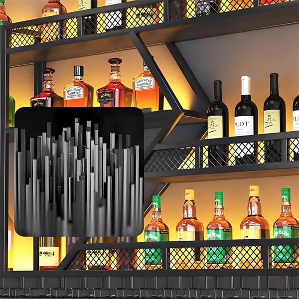 63in Metal Wine Rack Wall Mounted, Modern Wine Storage Rack Wall Mounted with Wine Glass Holder, Liquor Shelf, Bar Shelves for Liquor Bottles (4 Tiers Black, 63 * 7.87 * 48.5INCH)