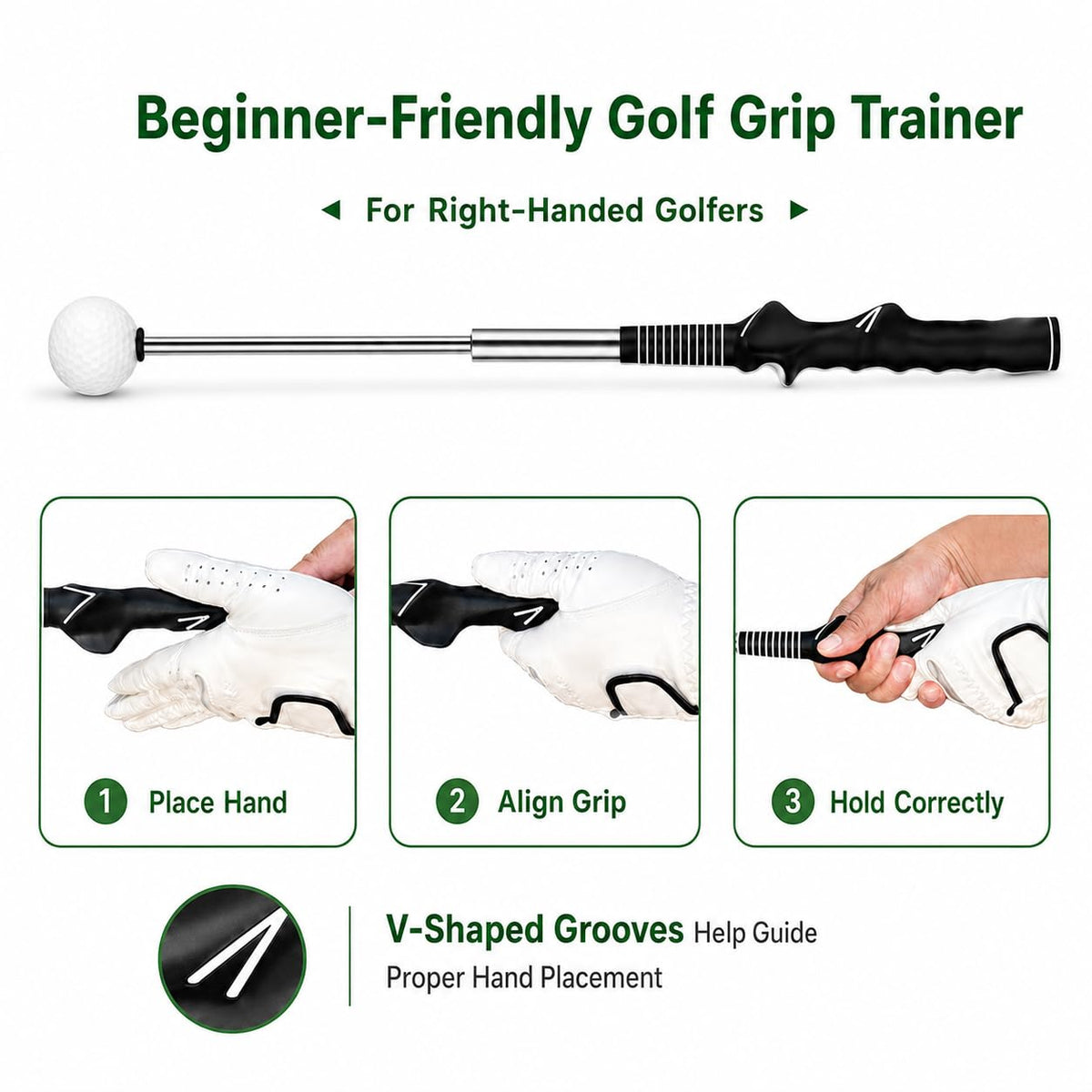 FODESAN Retractable Golf Swing Trainer, Training Aid with Grip Trainer, Swing Mechanics for Beginners & Tempo Training for Advanced, Click Feedback, Muscle Training, Indoor/Outdoor