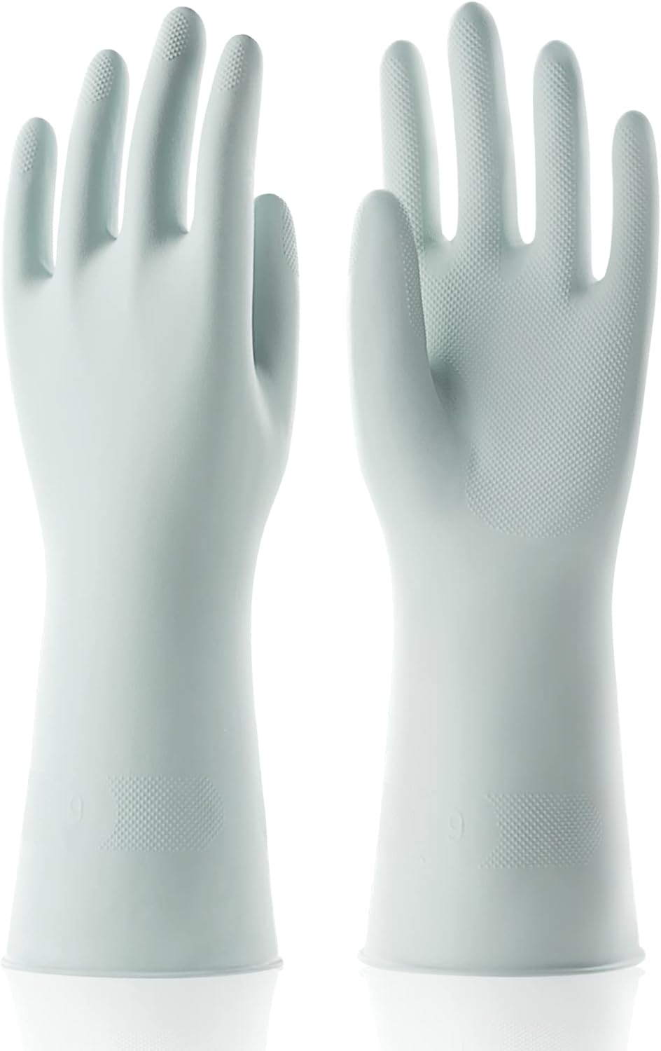COOLJOB Small Reusable Rubber Dishwashing Cleaning Gloves for Kitchen Bathroom, Non-Slip Grippy Long Dish Washing Gloves with Flocked Cotton Liner, Flexible Durable & Waterproof, Mint Green, 1 Pair