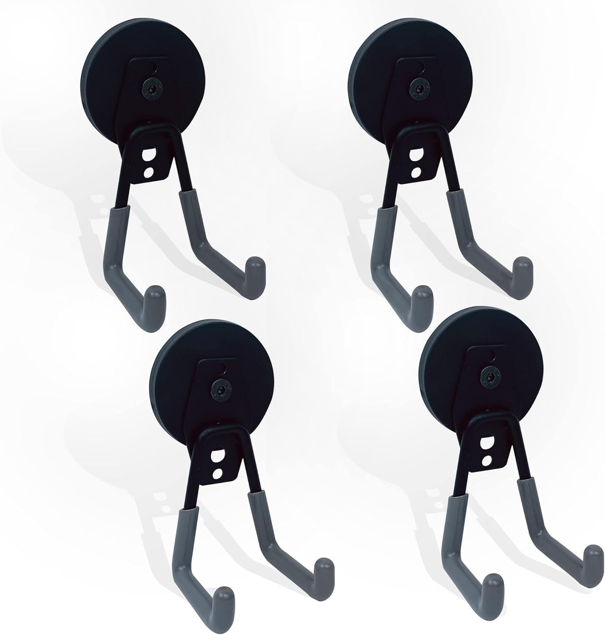 TSUYA 4 Pack Heavy Duty Large Garage Magnet Hooks, Strong Storage Utility Magnetic Hooks with Anti-Slip Rubber Coating for Hanging (Gray Hook, 2.6‘’ Diameter Base)