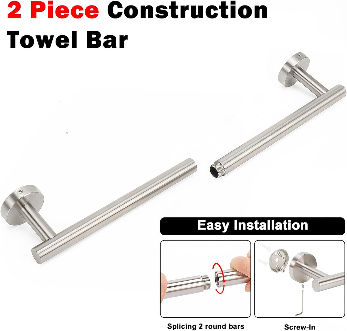 NearMoon Bathroom Towel Bar, Bath Accessories Thicken Stainless Steel Shower Towel Rack for Bathroom, Towel Holder Wall Mounted (1 Pack, Brushed Nickel, 18 Inch)