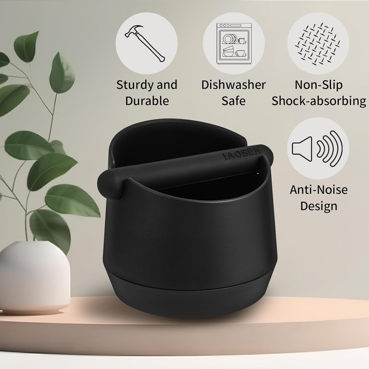 Knock Box 6 Inch Extra Large Capacity Design Espresso Knock Box Shock-absorbent Knock Box Espresso with Removable Knock Bar and Non-Slip Base Espresso Accessories for Home/Office