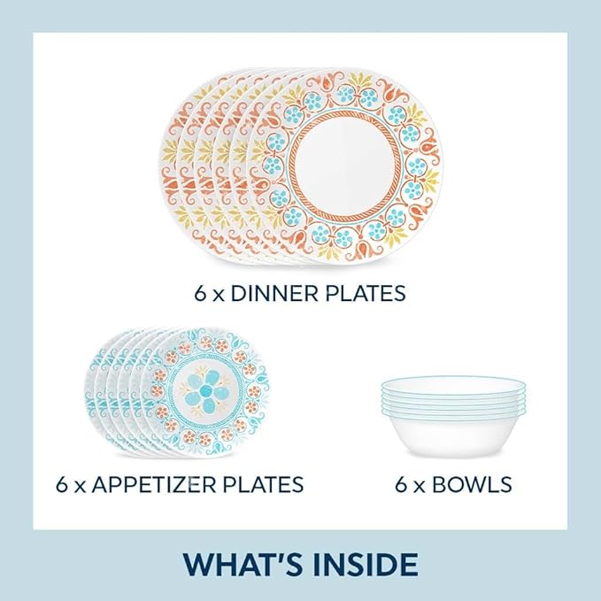 Corelle Terracotta Dreams Dinnerware Set for 6 18 Pieces Dinner Plates, Appetizer Plates, and 18 Oz Bowls Dishwasher, Microwave, and Freezer Safe Proudly Made in the USA